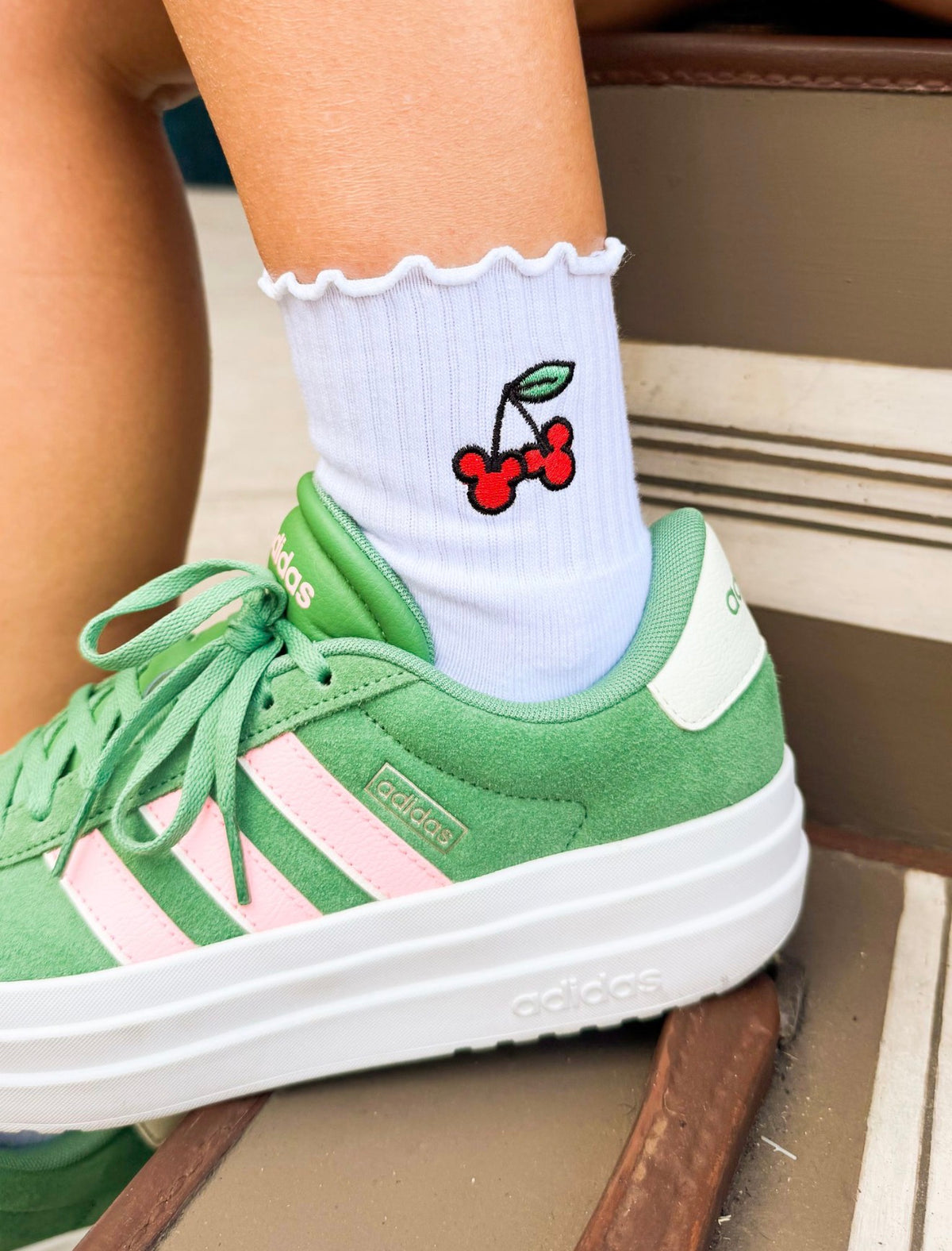 Cherry Embroidered Ruffle Socks
