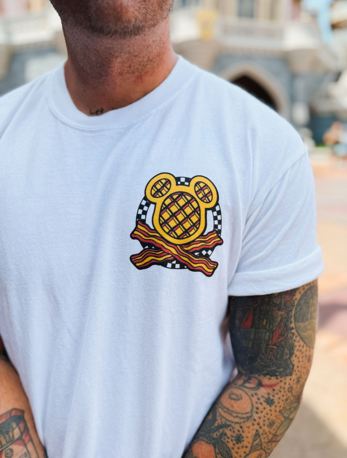 Waffle Bacon Crossbones Tee - White