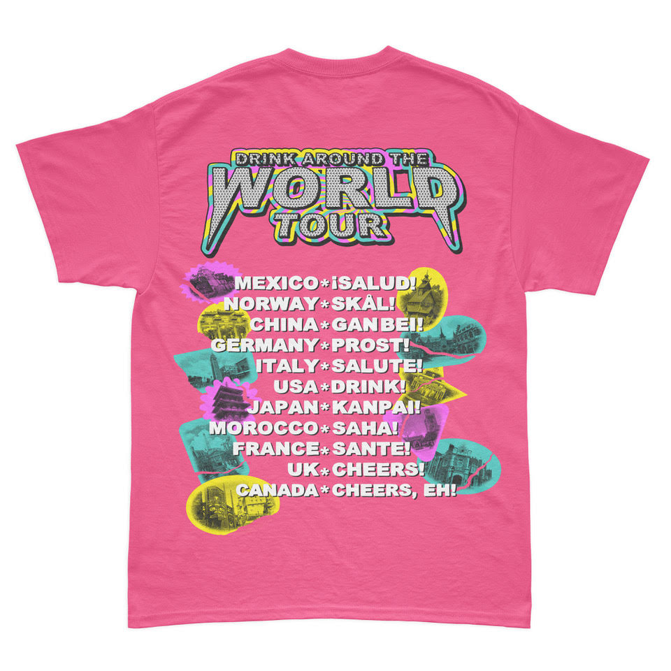 Drink Around the World Tour Tee - Paint Variant - Pink