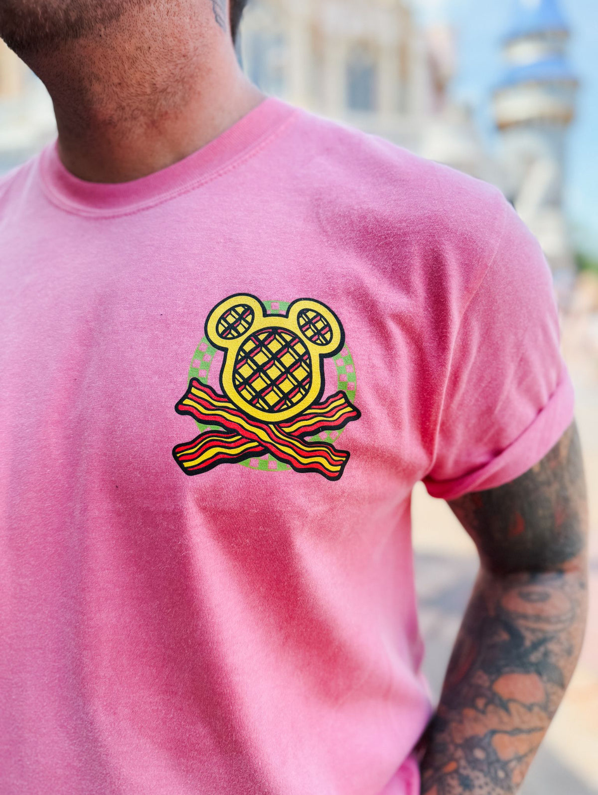 Waffle Bacon Crossbones Tee - Pink