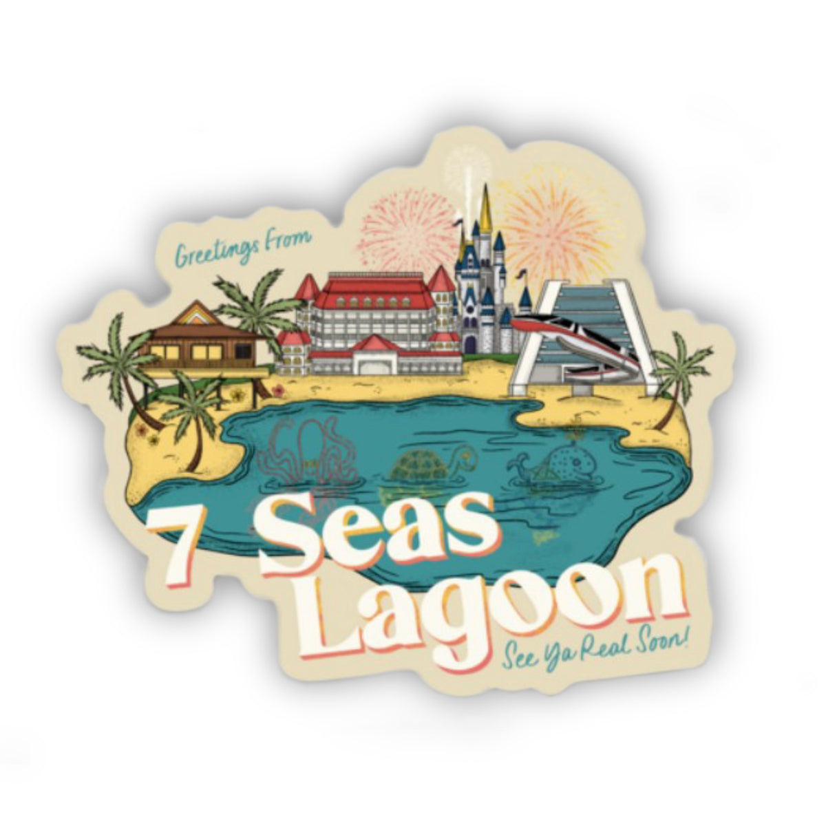 Greetings from 7 Seas Lagoon Sticker