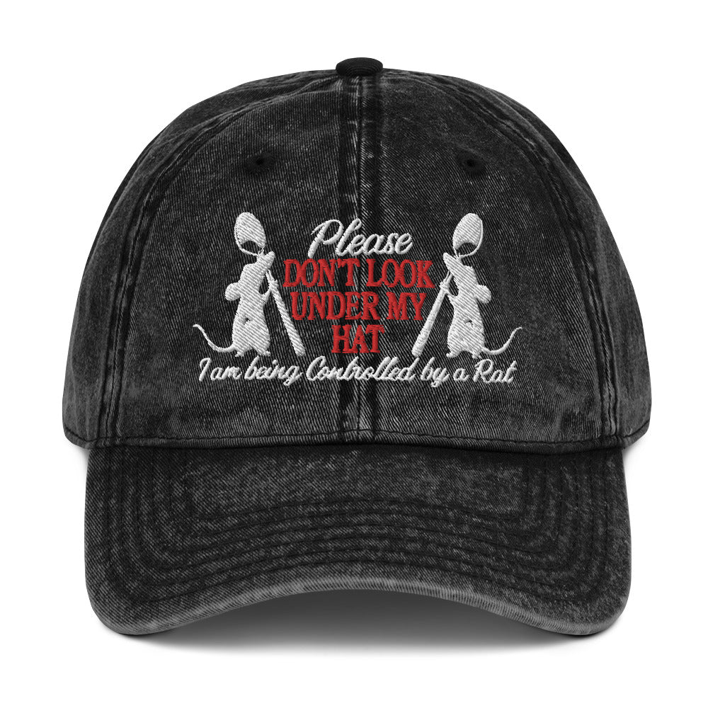 Please Don't Look Under My Hat Denim Dad Hat - Black